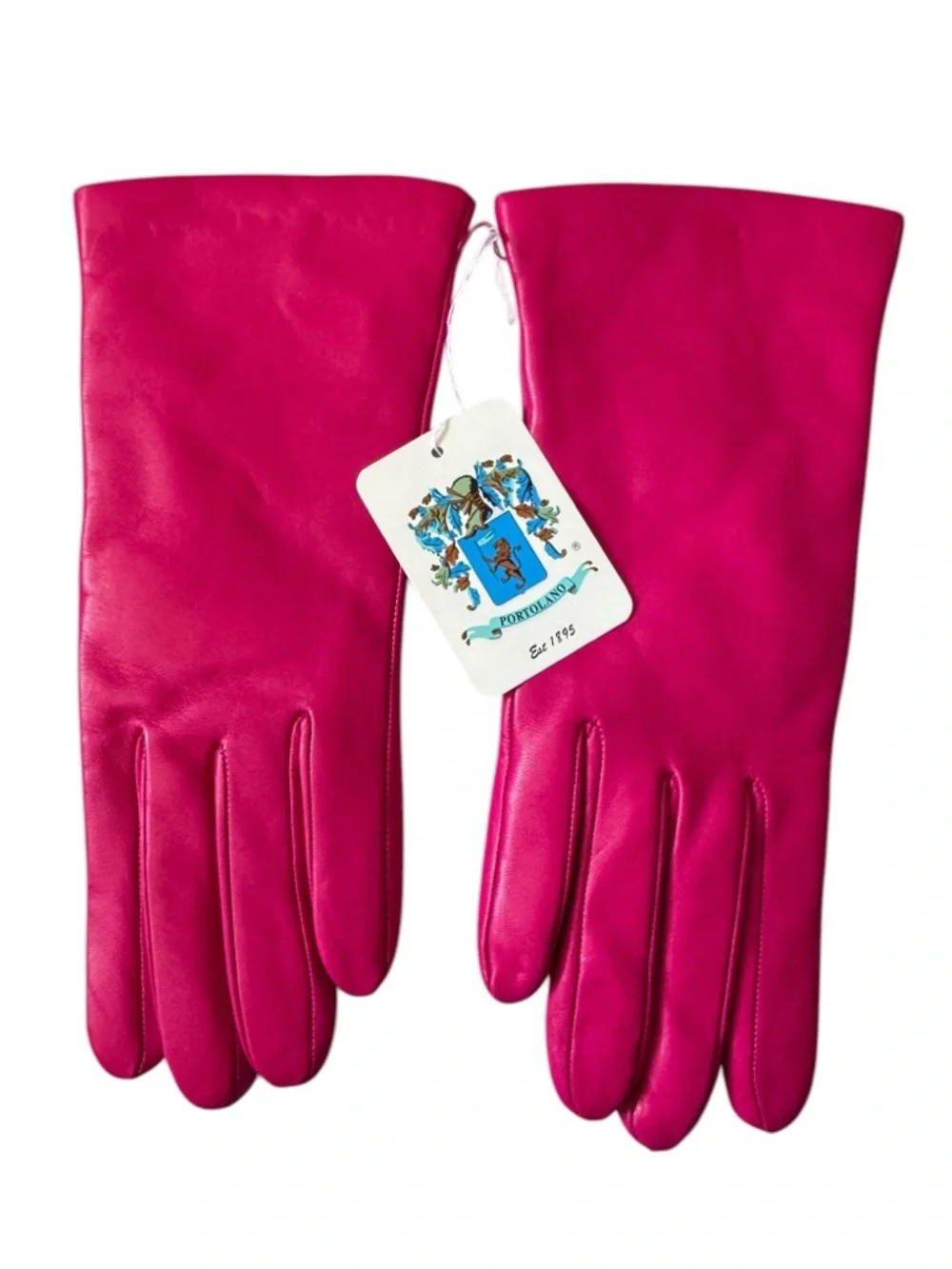 Portolano Fuchsia Pink Leather Gloves with Cashmere Lining Size 6 1/2